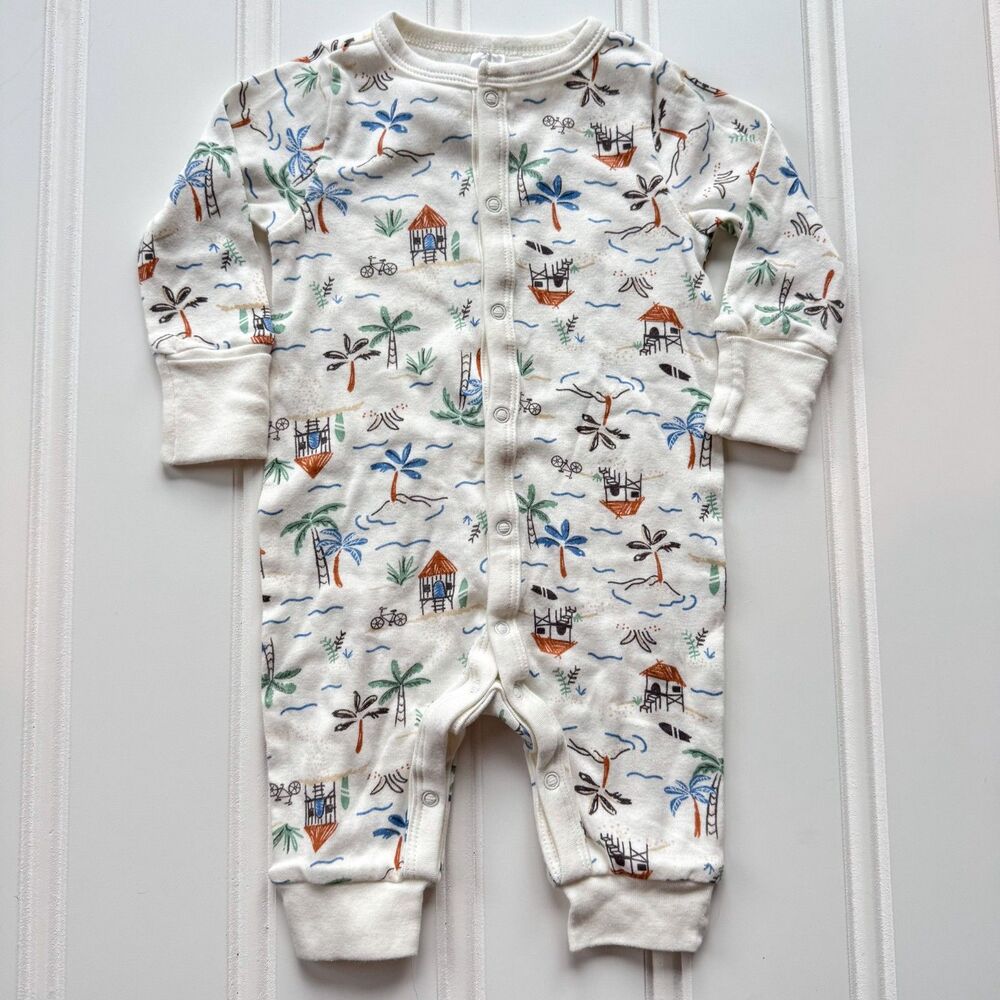 Modern Moments by Gerber Beach Baby Romper | Summer Ocean Surf | 0-3 Months